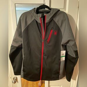 SPYDER men’s performance hard shell jacket, grey/black with red, NWT, size L